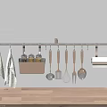 Wall Mounted Kitchen Utensils Storage Rack With Towels Spice Jars Tools And Paper Holder 3d model