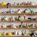 Cute Stuffed Animal Toys Displayed On Wooden Shelves With Various Animal Shapes And Sizes