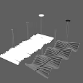 Modern Linear Chandelier With Multiple Wooden Metal Strips And Warm Illuminated Glow For Interior
