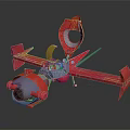 Red Mechanical Toy Model With Wings Yellow Components And Metallic Structure 3d model
