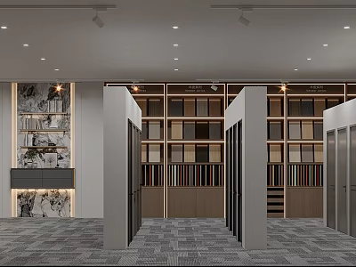 Modern Retail Store Interior With Wooden Display Shelves Product Arrangements And Bright Lighting 3d model