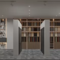 Modern Retail Store Interior With Wooden Display Shelves Product Arrangements And Bright Lighting