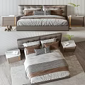 Modern Double Bed With White And Brown Pillows Wooden Nightstands In Bedroom Interior