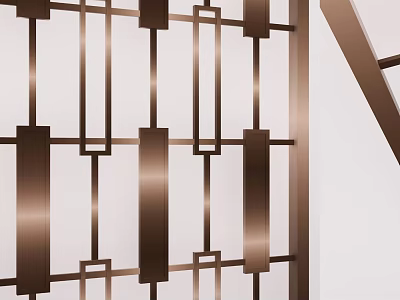 Modern Geometric Bronze Room Divider With Vertical Bars And Geometric Patterns For Interior Design 3d model