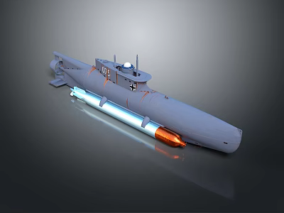 Modern Gray Military Submarine Featuring Missile And Blue Light Structure 3d model