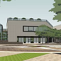Modern Commercial Street Featuring Stylish Buildings Shops Pedestrian Plaza And Greenery