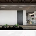 Modern Office Interior With Open Layout Gray Tones Bookshelves Sofas Bar Counter And Green Plants