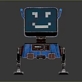 Blue Robot With Square Head Smiley Face On Screen And Metal Stand Wheels