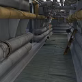 Modern Industrial Pipe Corridor With Metal Pipes Yellow Cables And Wooden Floor