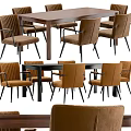Modern Dining Table Set With Wooden Top And Brown Striped Chairs Black Legs