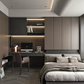 Modern Tatami Bedroom Interior Design With Bed Desk Computer Bookshelf And Cabinets