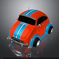 Red And Blue Vintage Car With Stripes Rounded Body And Chrome Details