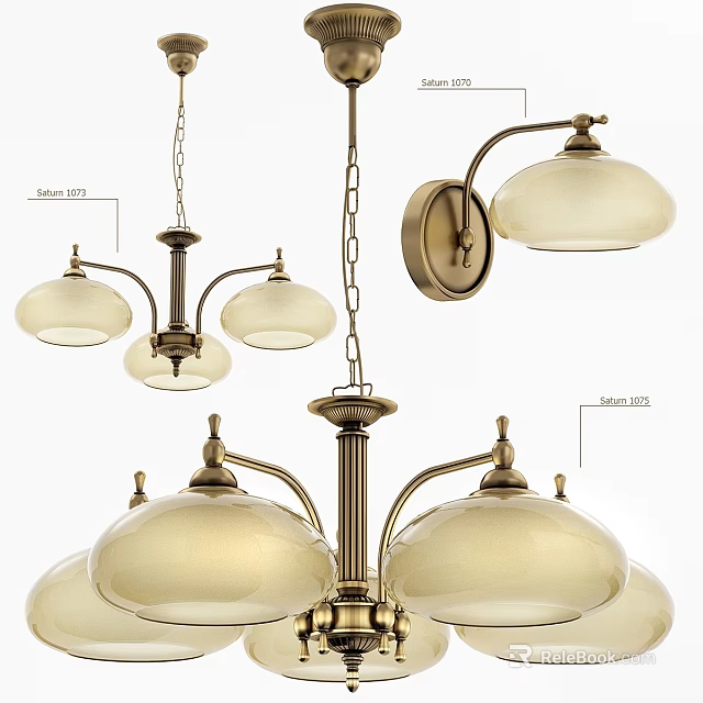 Classic Brass Chandelier With Multiple Frosted Glass Shades And Hanging Chain 3d model 