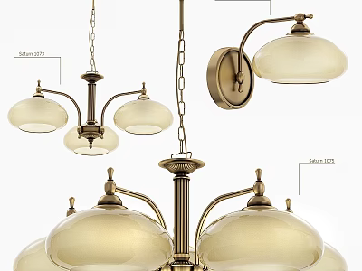 Classic Brass Chandelier With Multiple Frosted Glass Shades And Hanging Chain 3d model