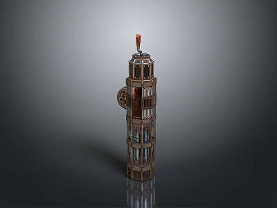 Beautiful Scenery Of Leaning Tower Featuring Brown Stone Structure And Red Top Decoration 3d model