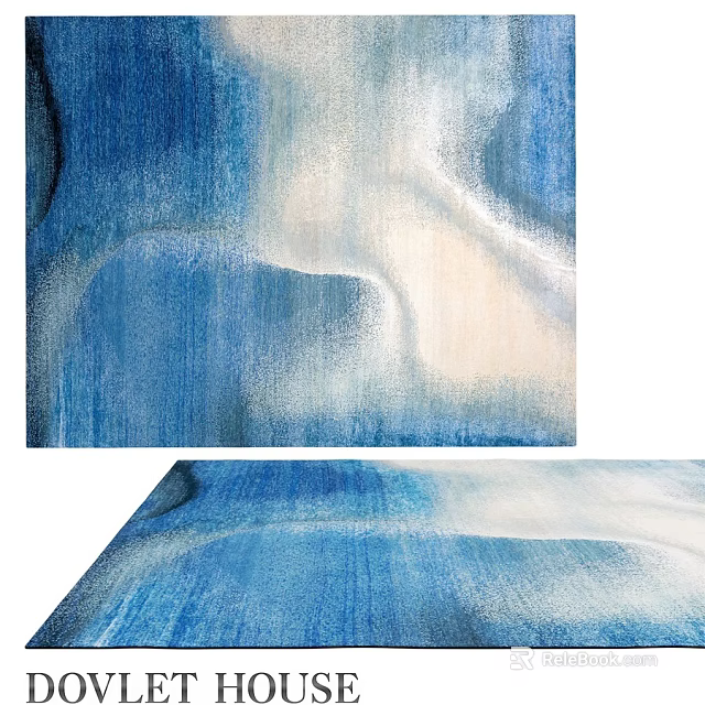 Square Carpet With Blue And White Abstract Watercolor Pattern For Modern Home Decor 3d model 