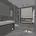 Modern Bathroom Interior With Marble Countertop Large Mirror Shower Area Glass Door And Green Plant