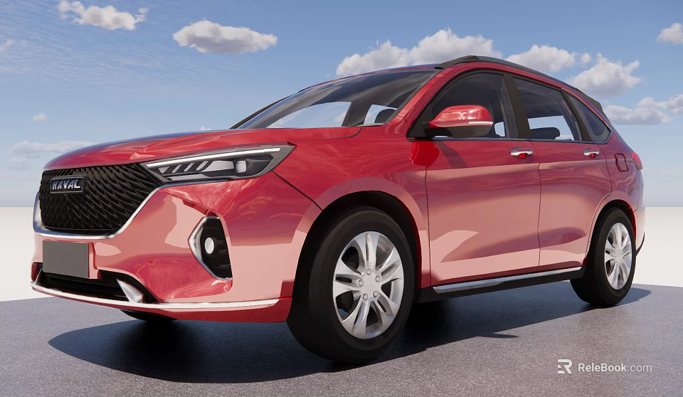 Red Modern SUV With Sleek Body Front Grille And Silver Wheels Under Blue Sky 3d model 