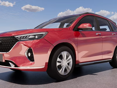 Red Modern SUV With Sleek Body Front Grille And Silver Wheels Under Blue Sky 3d model