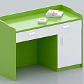 Green and White Functional Table with Modern Design Cabinets and Drawers 3d model