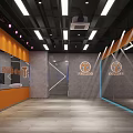 Spacious Freedom Fitness Gym With Treadmill Signage Geometric Walls And Bright Lighting
