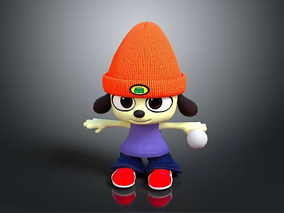 Cartoon Style Plush Doll With Orange Beanie Purple Shirt Blue Pants Red Shoes White Ball 3d model