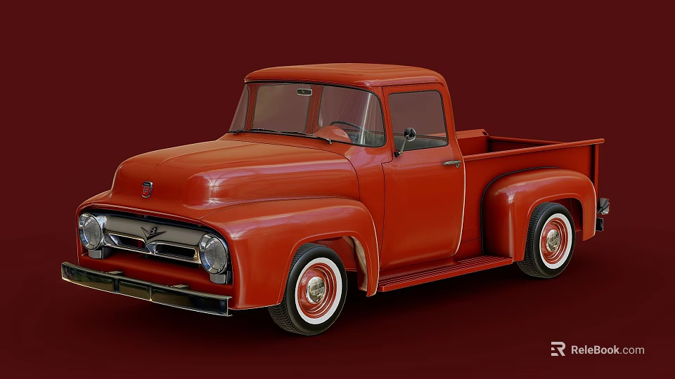 Vintage Red Pickup Truck With Classic Styling Shiny Finish And Retro Appeal 3d model 