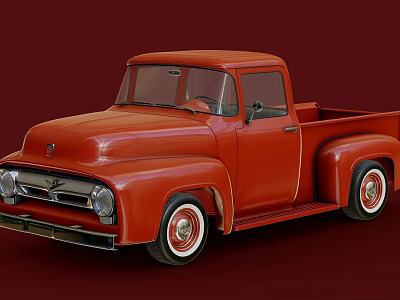 Vintage Red Pickup Truck With Classic Styling Shiny Finish And Retro Appeal 3d model