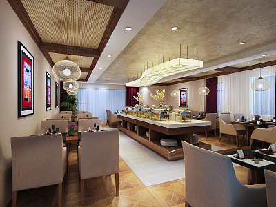 Modern buffet restaurant 3d model