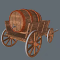 Vintage Wooden Cart With Large Barrel And Spoked Wheels On Gray Background