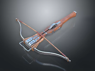 Classic Crossbow Weapon Featuring Wooden Grip Metal Frame And Decorative Bowstring 3d model