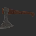Traditional Medieval Axe With Intricate Carved Wooden Handle And Metal Blade