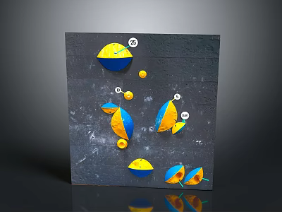 Blue and Yellow Sports Equipment Flying Discs with Numbered Tags and Various Models 3d model