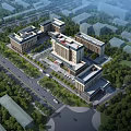 Modern Hospital Complex Featuring Multiple Buildings Surrounded by Greenery Road And Parking Area