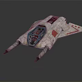 Sci Fi Weathered Spaceship Model With Double Engines Red Markings And Sleek Design 3d model