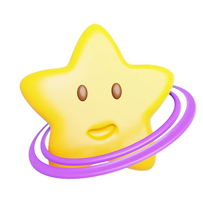 Cartoon Yellow Star with Smiling Face and Purple Rings Design 3d model