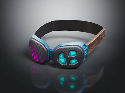 Modern Illuminated Jewelry With Turquoise Pink Lights And Black Perforated Strap 3d model