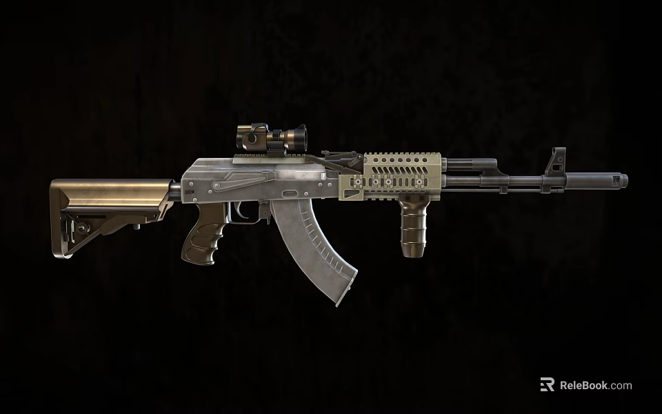 Tactical Assault Rifle With Scope Magazine And Tactical Metallic Accessories 3d model 