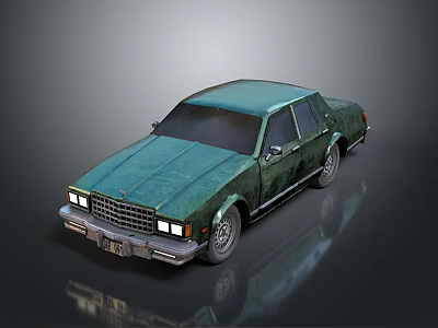 Green Vintage Sedan With Weathered Exterior And Classic Design Features 3d model