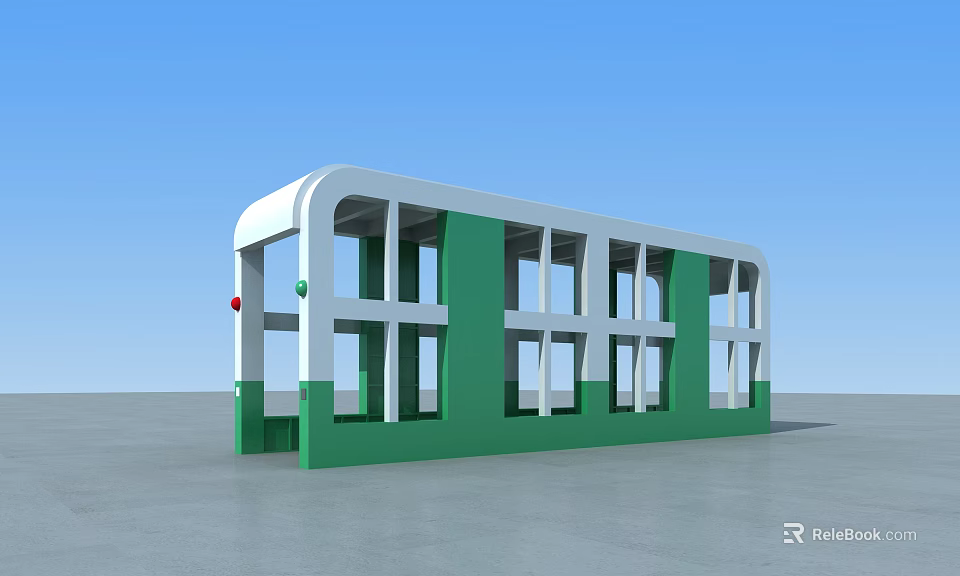 Commercial Equipment Green And White Modular Retail Structure With Multiple Windows Open Entrance 3d model 