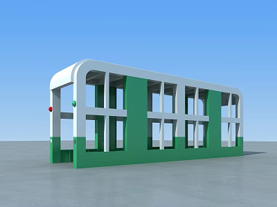 Commercial Equipment Green And White Modular Retail Structure With Multiple Windows Open Entrance 3d model