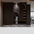 Modern Shoe Cabinet With Elegant Design LED Lighting And Landscape Painting Marble Floor