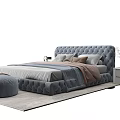 Modern Tufted Double Bed With Soft Linens Ottoman And Bedside Table Decor 3d model