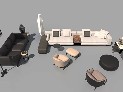 Modern Casual Sofa Set With White Black Couches Single Chairs And Coffee Tables 3d model