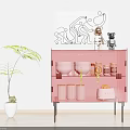 Stylish Red Sideboard With Decorations And Green Plant In Modern Interior