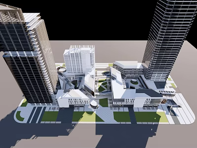 Modern Commercial Complex With High-Rise Buildings Open Plaza Green Spaces And Architectural Design 3d model