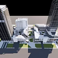 Modern Commercial Complex With High-Rise Buildings Open Plaza Green Spaces And Architectural Design