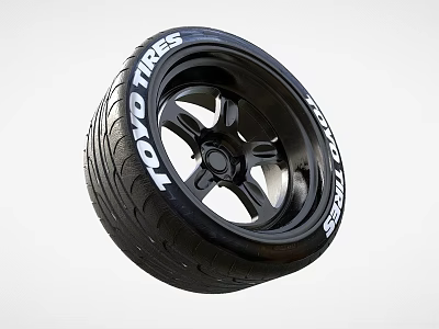 Car Tire Featuring TOYO TIRES Brand And Black Alloy Wheel Rim Design 3d model