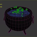 Black Cauldron With Red Liquid And Floating Red Cherries On Gray Background