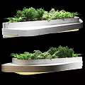 Road Facilities Curved White Marble Planters With Green Plants Layered Design And Bottom Lighting